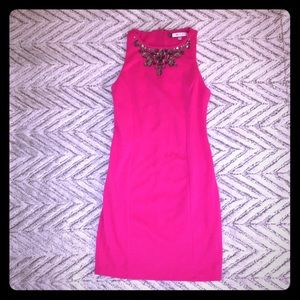 J-Lo Fuscia colored dress with jeweled neckline